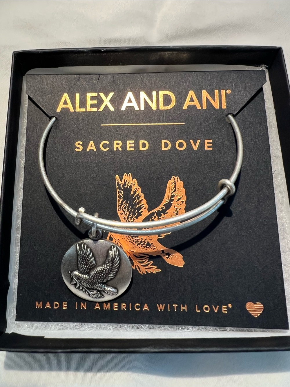 NWT Alex and Ani Silver Sacred Dove Charm Bangle